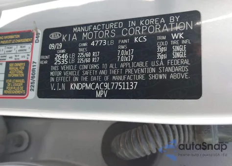 2020 Kia Sportage Lx z USA, uszkodzony, nr VIN KNDPMCAC9L7751137